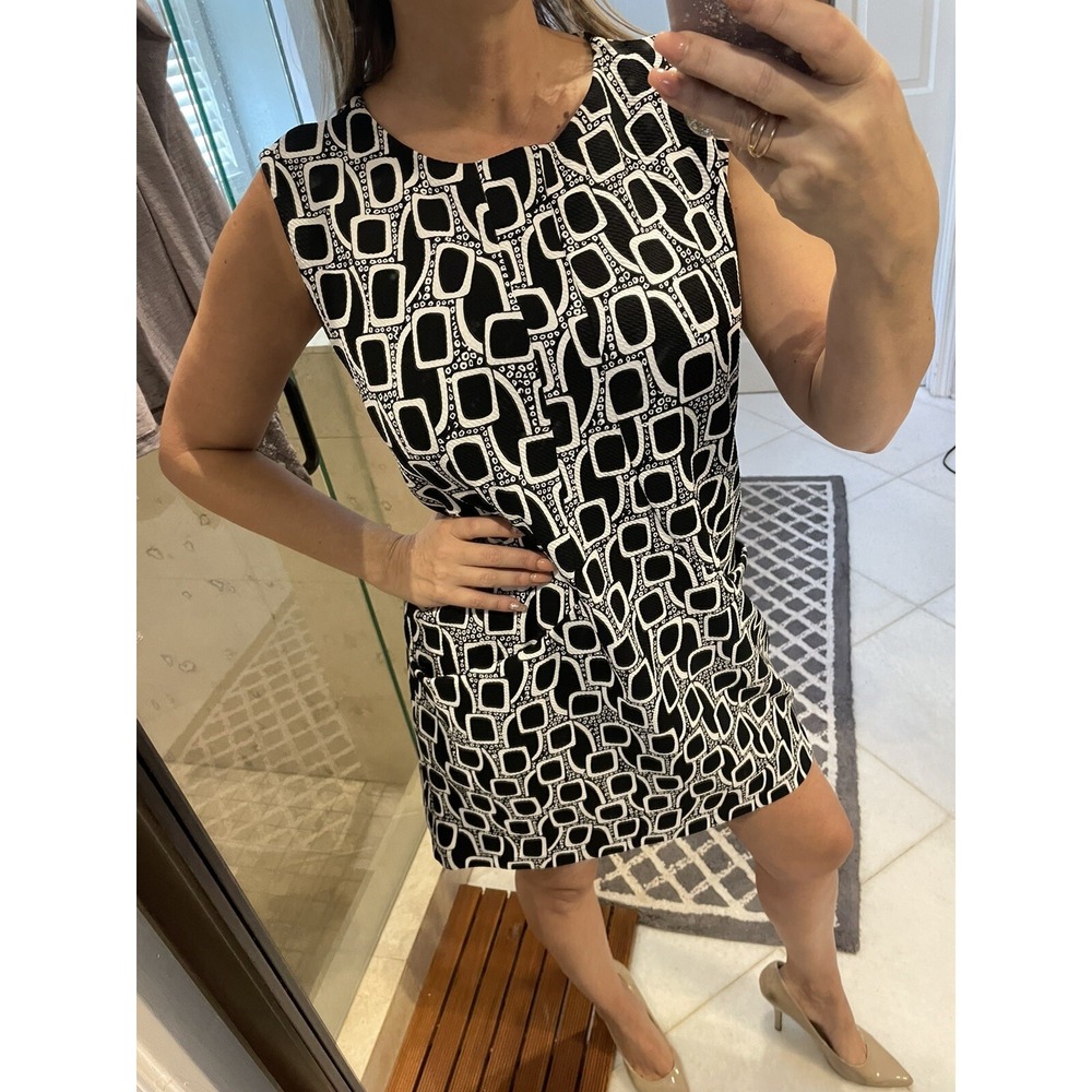 NWT Clara Sun Woo Black White Giraffe Print Mini Stretch Dress Small Sleeveless - Picture 2 of 11